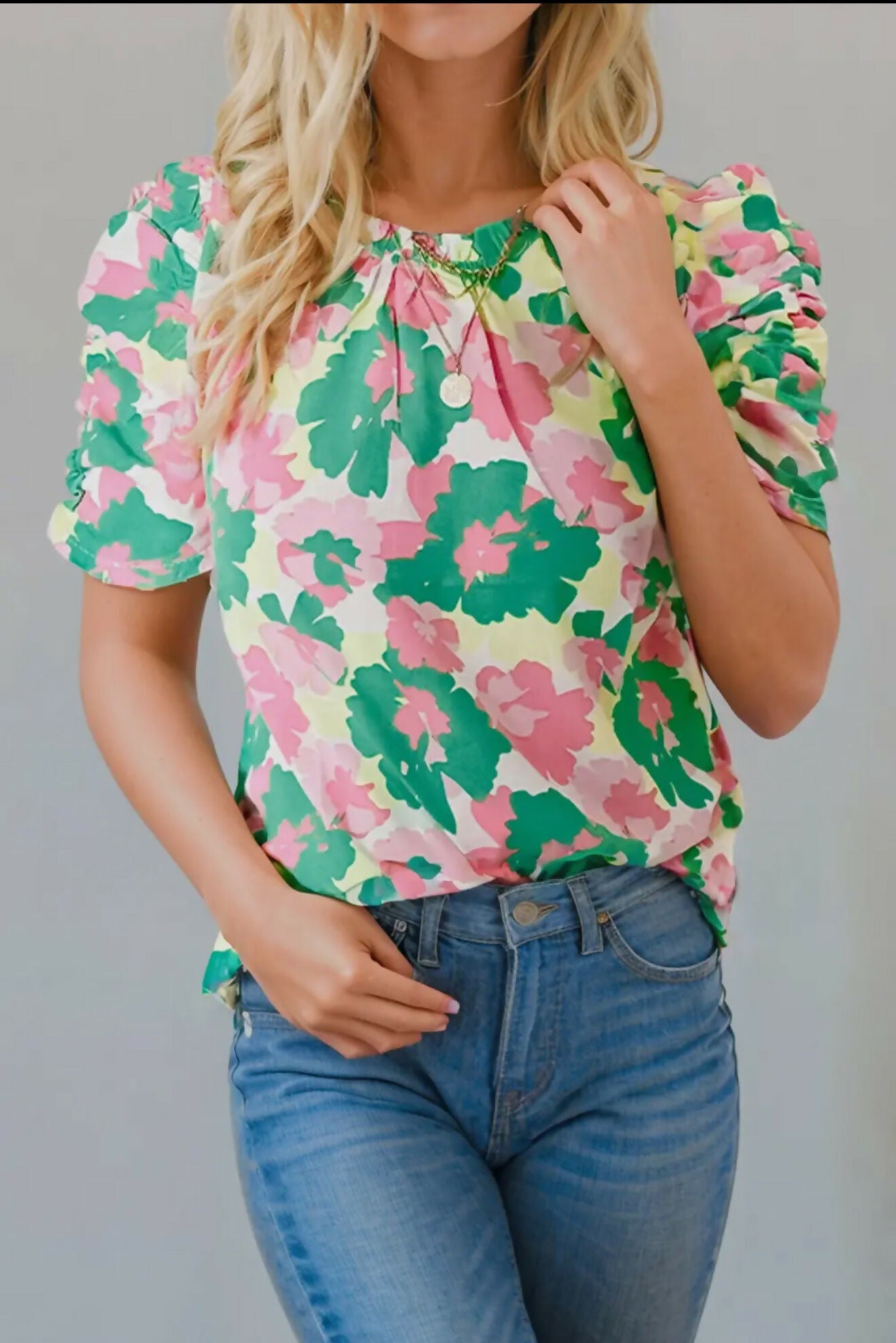 Ginger Abstract Frilly Neck Top-Tops & Tees-Vintage Cowgirl-Deadwood South Boutique, Women's Fashion Boutique in Henderson, TX