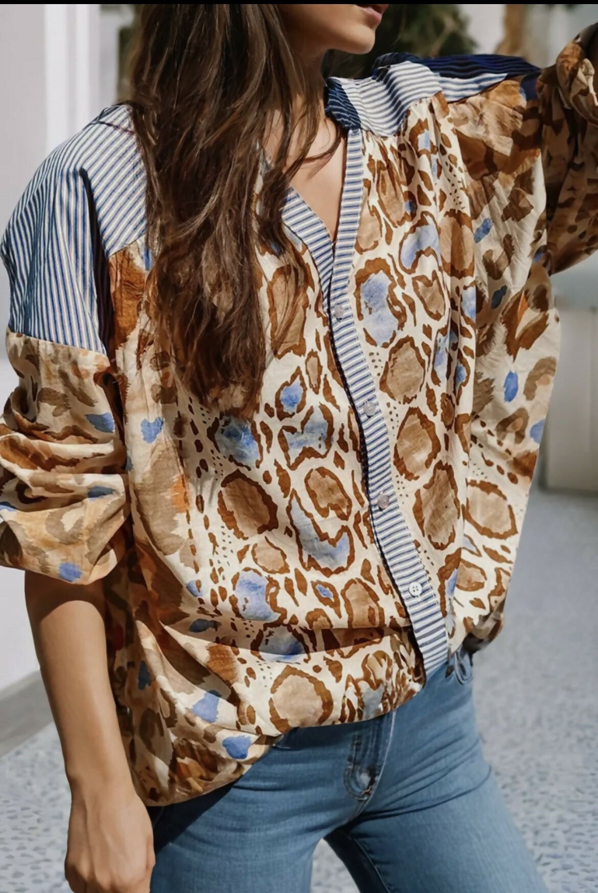 Cindy Leopard Striped Top-Tops & Tees-Vintage Cowgirl-Deadwood South Boutique, Women's Fashion Boutique in Henderson, TX