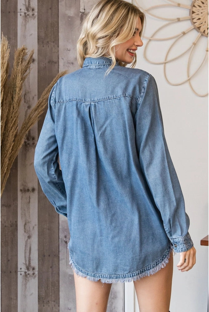 Delilah Denim Button Down Top-Denim Top-Deadwood South Boutique & Company LLC-Deadwood South Boutique, Women's Fashion Boutique in Henderson, TX