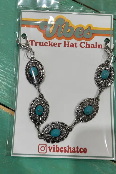 Vibes Small Fashion Turquoise & Silver Oval Trucker Cap Chain-Accessories-Deadwood South Boutique & Company-Deadwood South Boutique, Women's Fashion Boutique in Henderson, TX