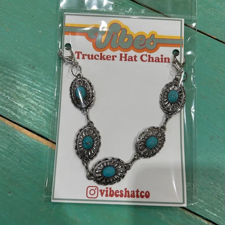 Vibes Small Fashion Turquoise & Silver Oval Trucker Cap Chain-Accessories-Deadwood South Boutique & Company-Deadwood South Boutique, Women's Fashion Boutique in Henderson, TX