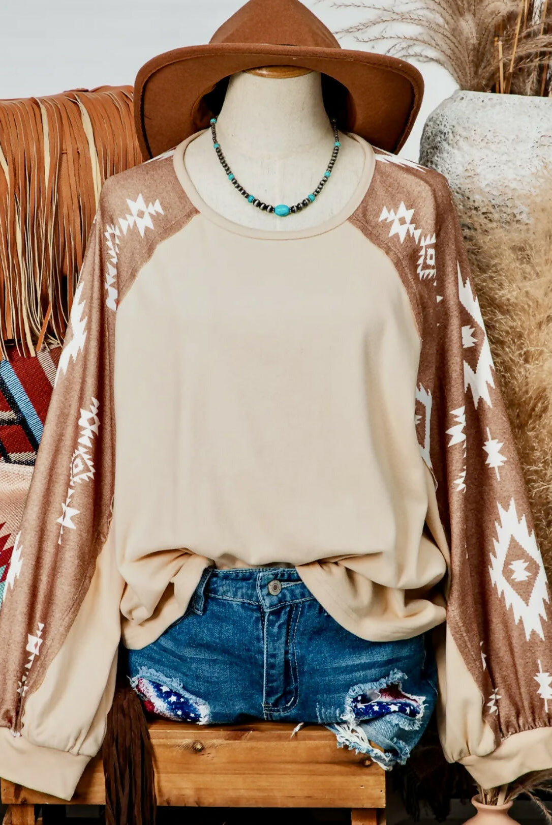 Western Patch Top-Tops & Tees-Vintage Cowgirl-Deadwood South Boutique, Women's Fashion Boutique in Henderson, TX