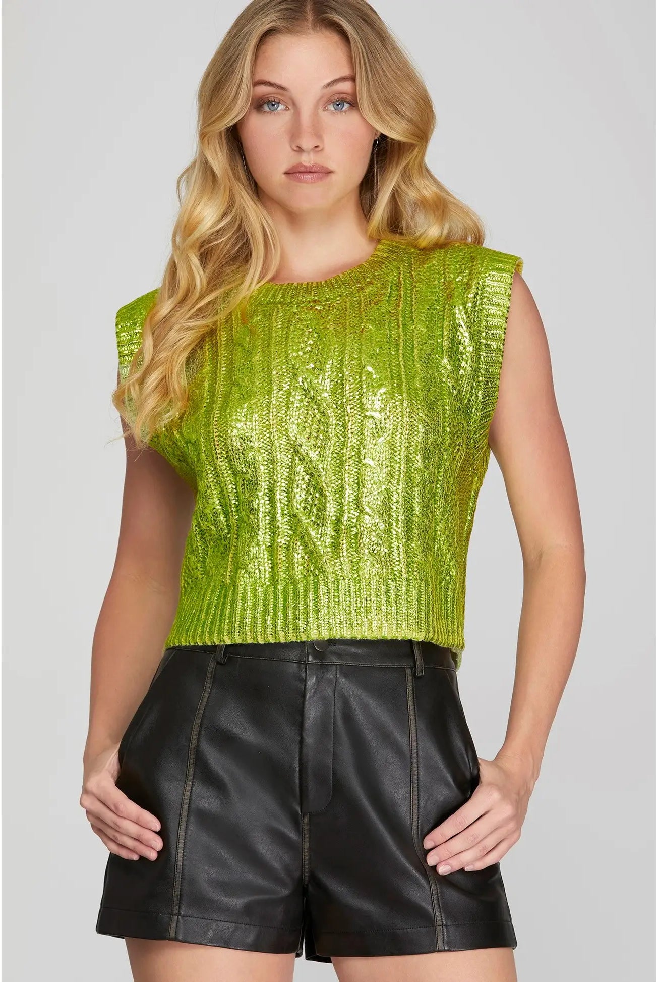 Cable Knit Metallic Green Sweater-Sweaters-Deadwood South Boutique & Company-Deadwood South Boutique, Women's Fashion Boutique in Henderson, TX