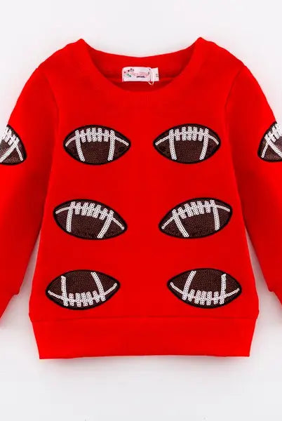 Girls Game Day Sequin Football Sweatshirt-Graphic Sweaters-Deadwood South Boutique & Company LLC-Deadwood South Boutique, Women's Fashion Boutique in Henderson, TX