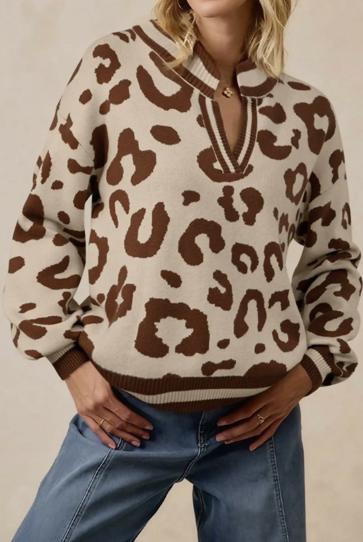Amy Leopard V - Neck Sweater - Deadwood South Boutique & Company LLC
