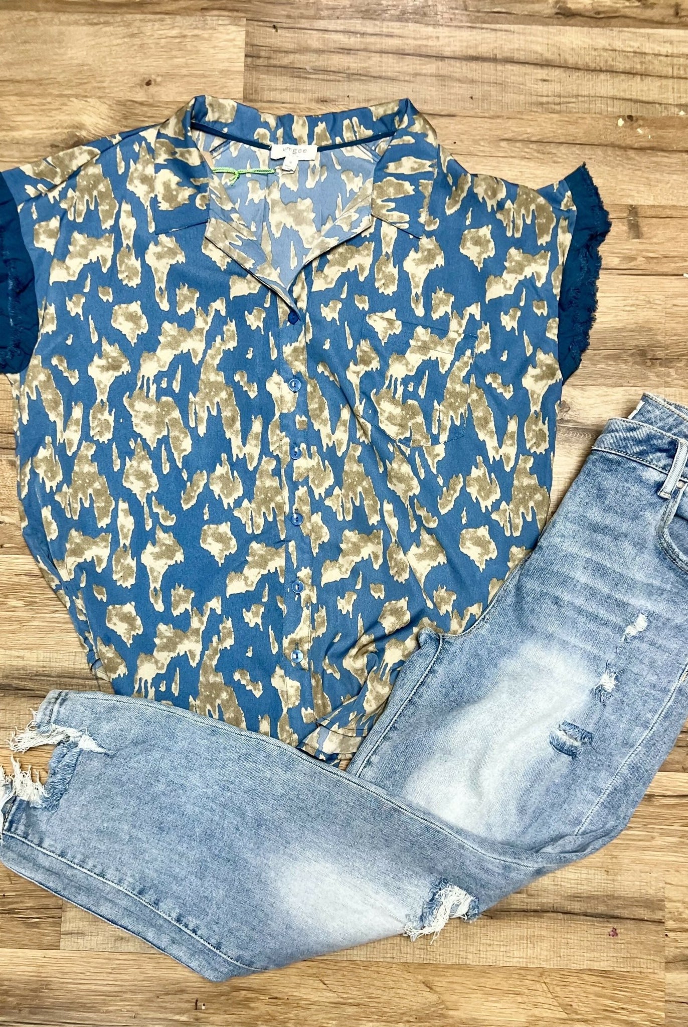 Angie Slate Blue Leopard Top - Deadwood South Boutique & Company LLC