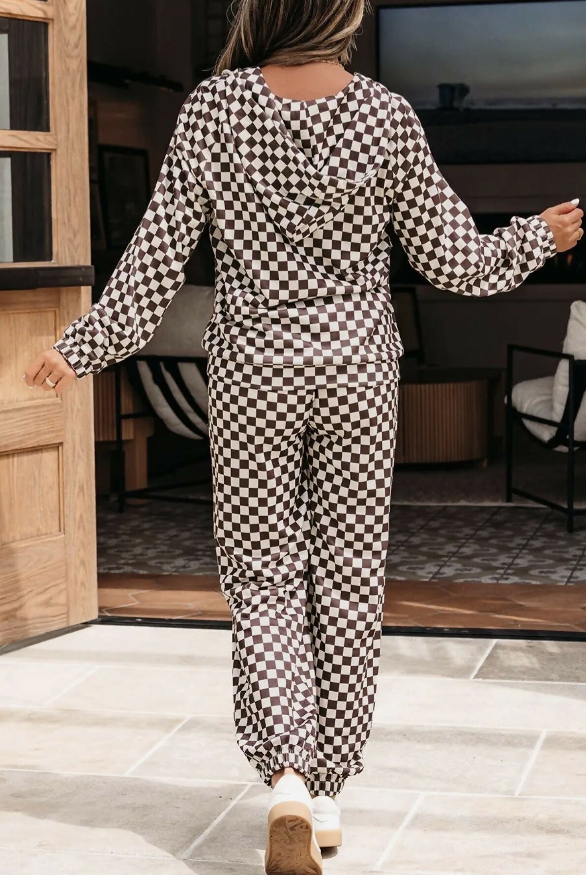 Athleisure Checkered Zippered Jogger Set - Deadwood South Boutique & Company LLC