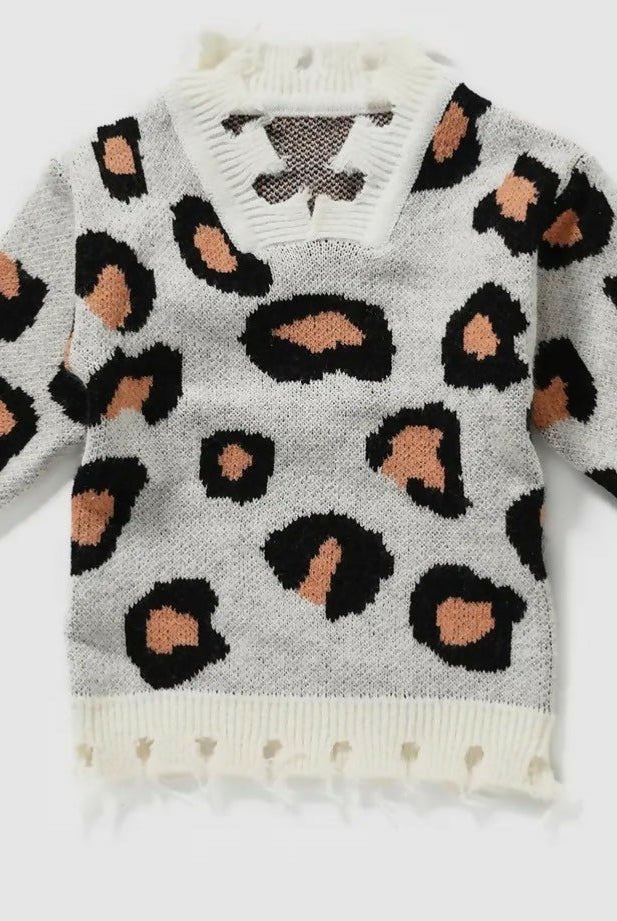 Audrey Distressed Hem Cheetah Sweater - Deadwood South Boutique & Company LLC