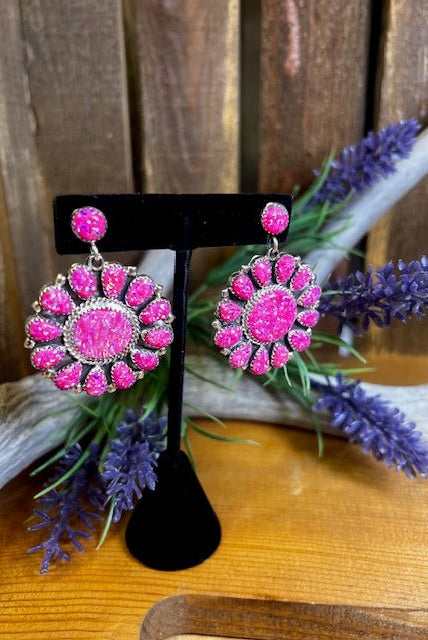 Authentic Pink Fire Opal Sterling Silver Concho Earrings - Deadwood South Boutique & Company LLC