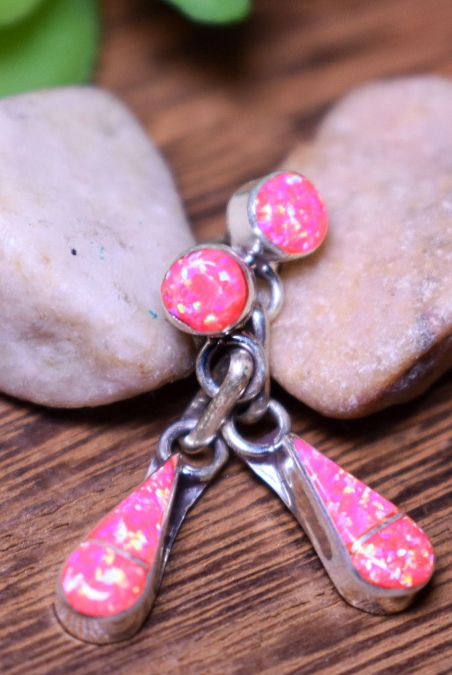 Authentic Sterling & Pink Fire Opal Dangles - Deadwood South Boutique & Company LLC