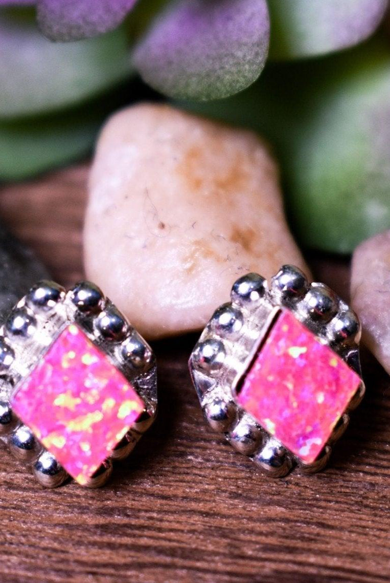 Authentic Sterling & Pink Fire Opal Diamond Studs - Deadwood South Boutique & Company LLC
