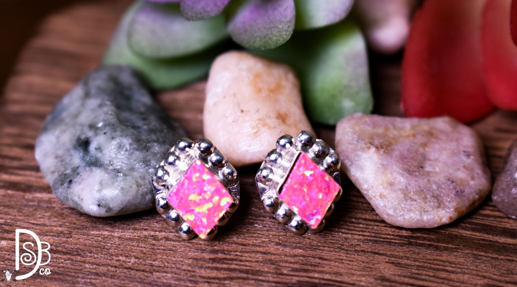 Authentic Sterling & Pink Fire Opal Diamond Studs - Deadwood South Boutique & Company LLC