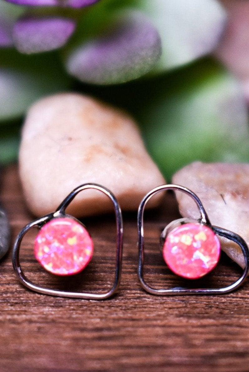 Authentic Sterling & Pink Fire Opal Heart Studs - Deadwood South Boutique & Company LLC