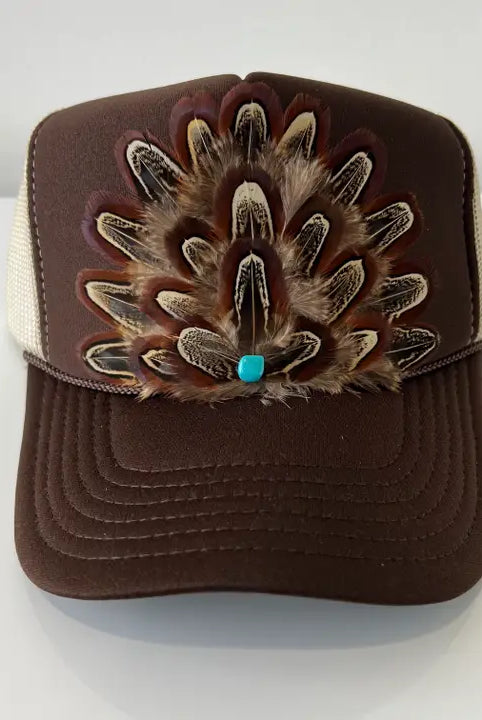 Two Scents Feather Embellished Trucker Cap-Hats-Deadwood South Boutique & Company-Deadwood South Boutique, Women's Fashion Boutique in Henderson, TX