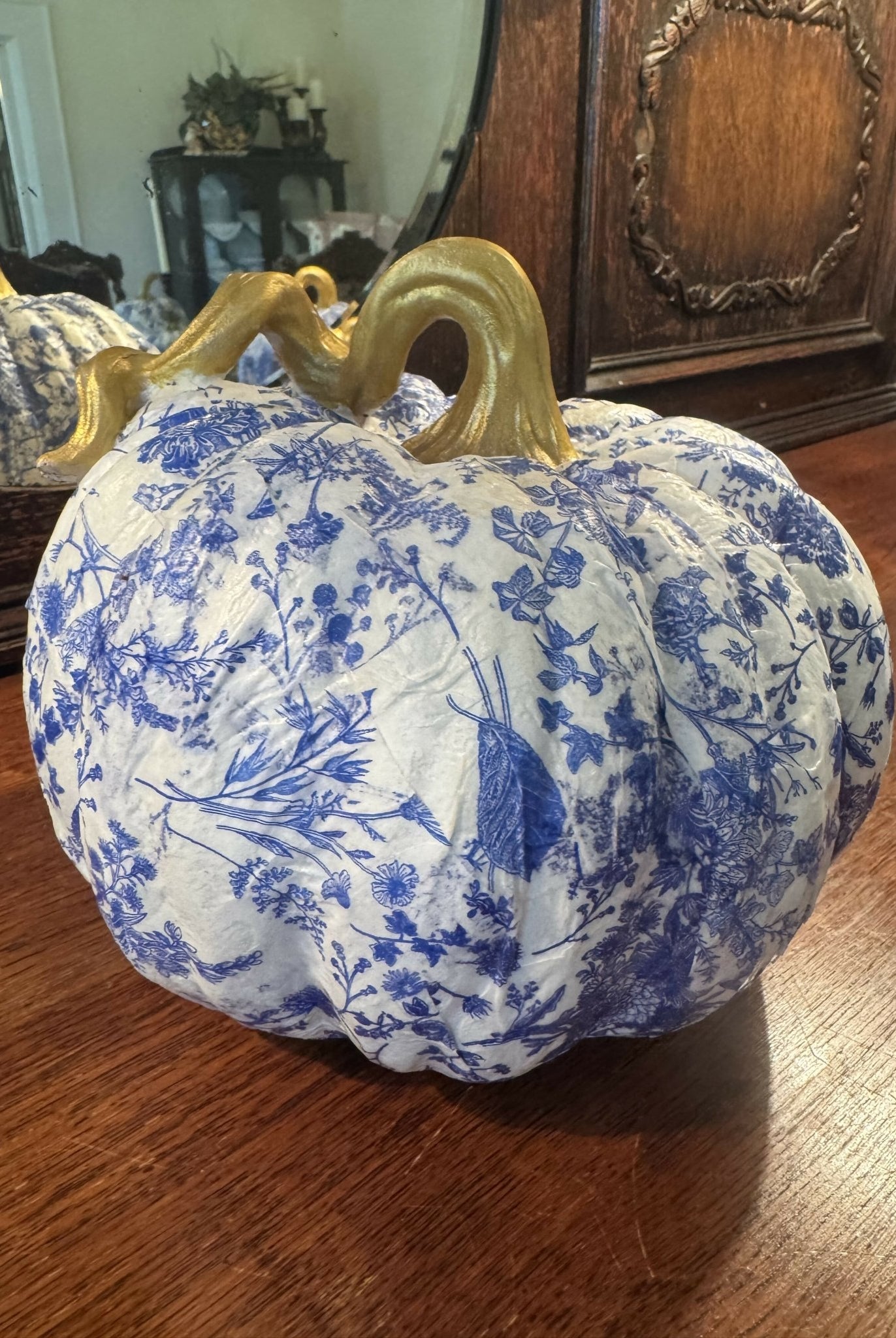Blue chinoiserie pumpkin medium - Deadwood South Boutique & Company LLC