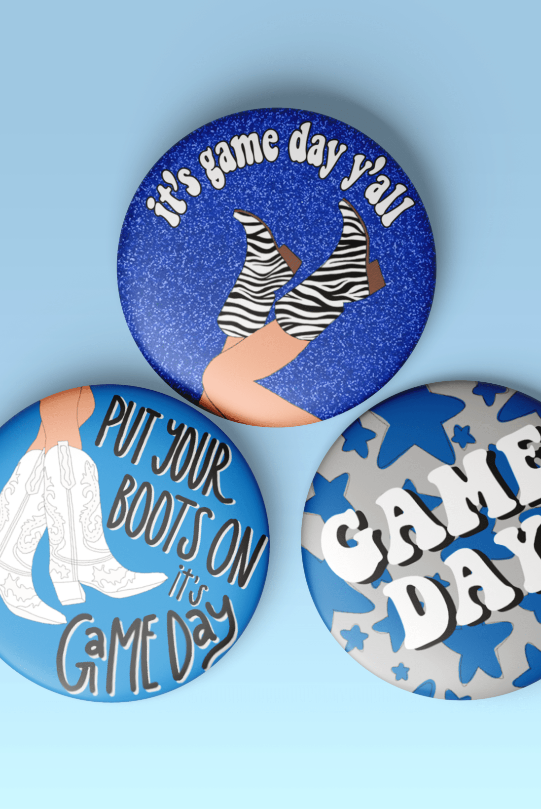 Blue Game Day Tailgate Buttons | Game Day Pins - Deadwood South Boutique & Company LLC