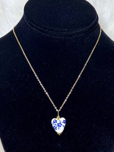 Blue Porcelain Heart Necklace - Deadwood South Boutique & Company LLC