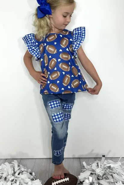 Girls Gingham Football Set-Short Sleeves-Deadwood South Boutique & Company LLC-Deadwood South Boutique, Women's Fashion Boutique in Henderson, TX