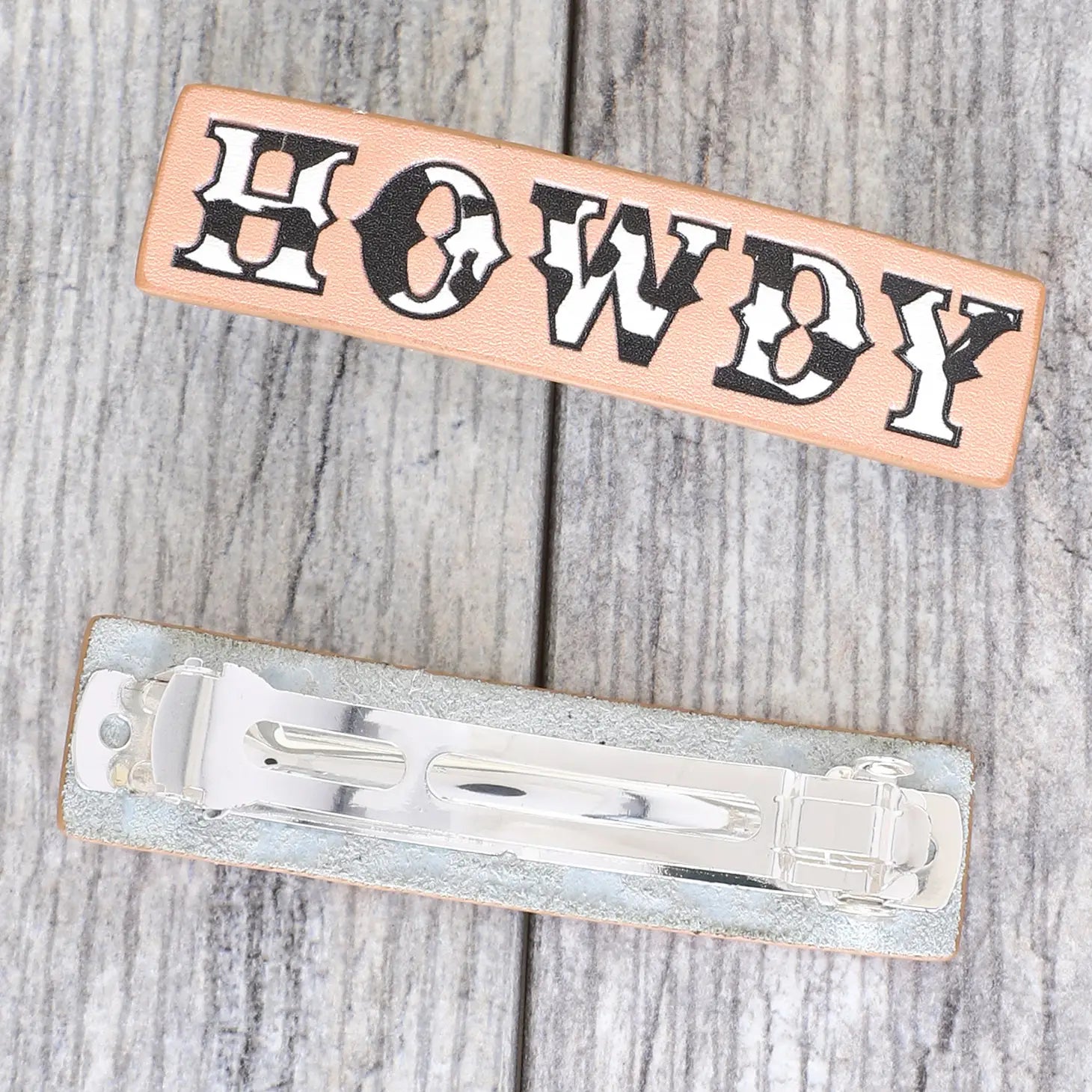 Howdy Cow Print Leather Barrette-Hair Claw Clips-Deadwood South Boutique & Company-Deadwood South Boutique, Women's Fashion Boutique in Henderson, TX