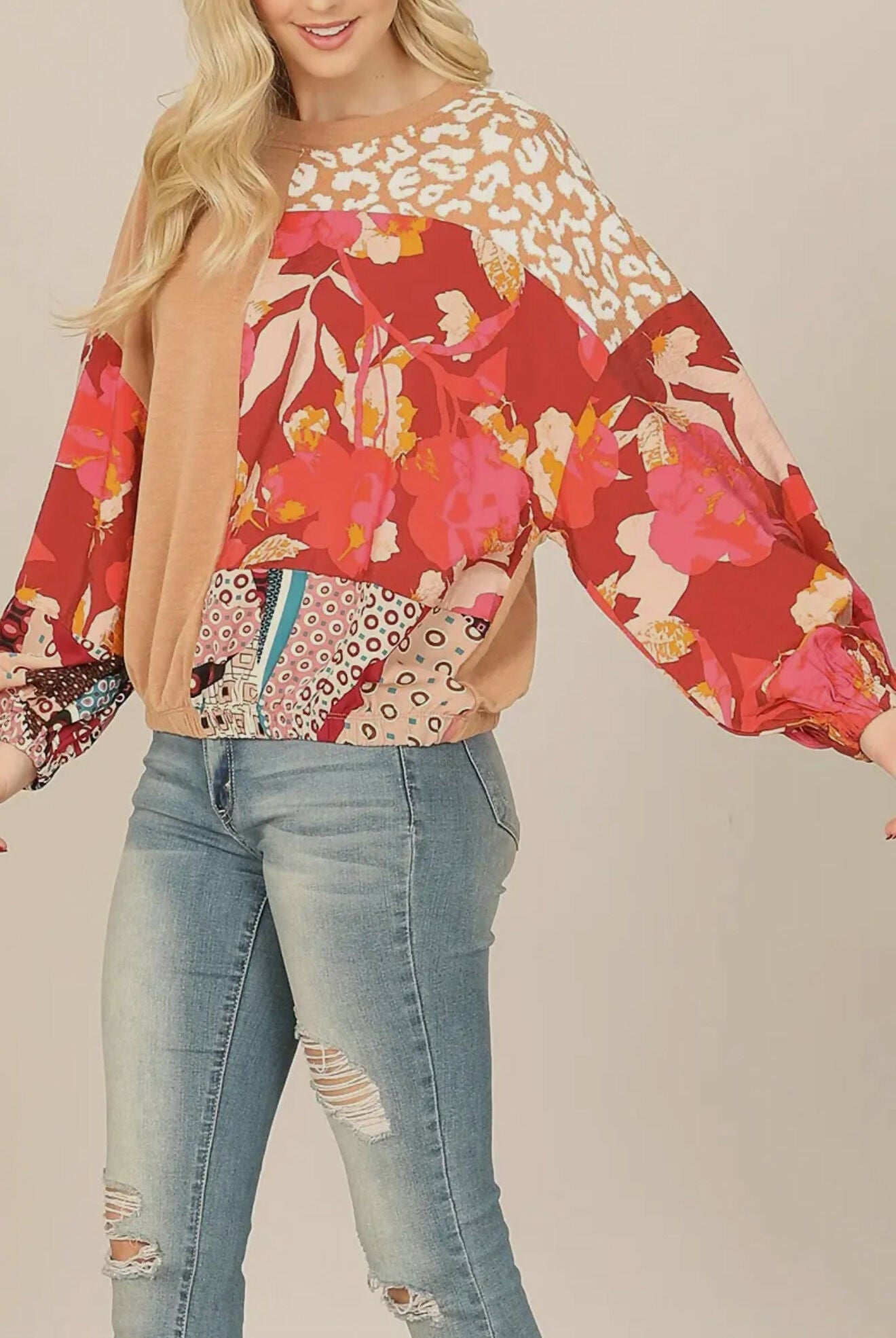 Camel Multi Print Top - Deadwood South Boutique & Company LLC