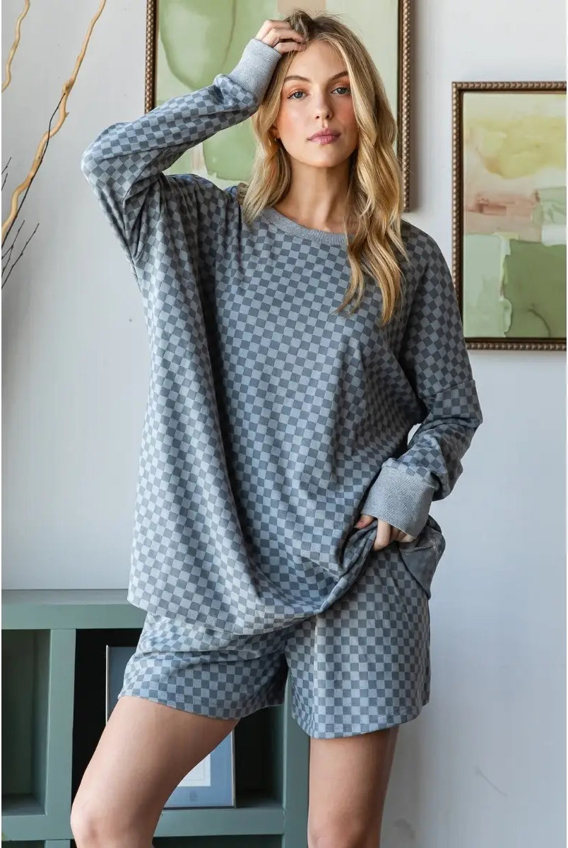 Veveret Checkered Shirt & Shorts-Tops & Tees-Deadwood South Boutique & Company LLC-Deadwood South Boutique, Women's Fashion Boutique in Henderson, TX