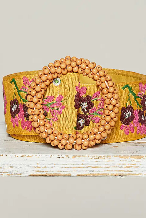 Mustard Floral Belt-Belts-Deadwood South Boutique & Company LLC-Deadwood South Boutique, Women's Fashion Boutique in Henderson, TX