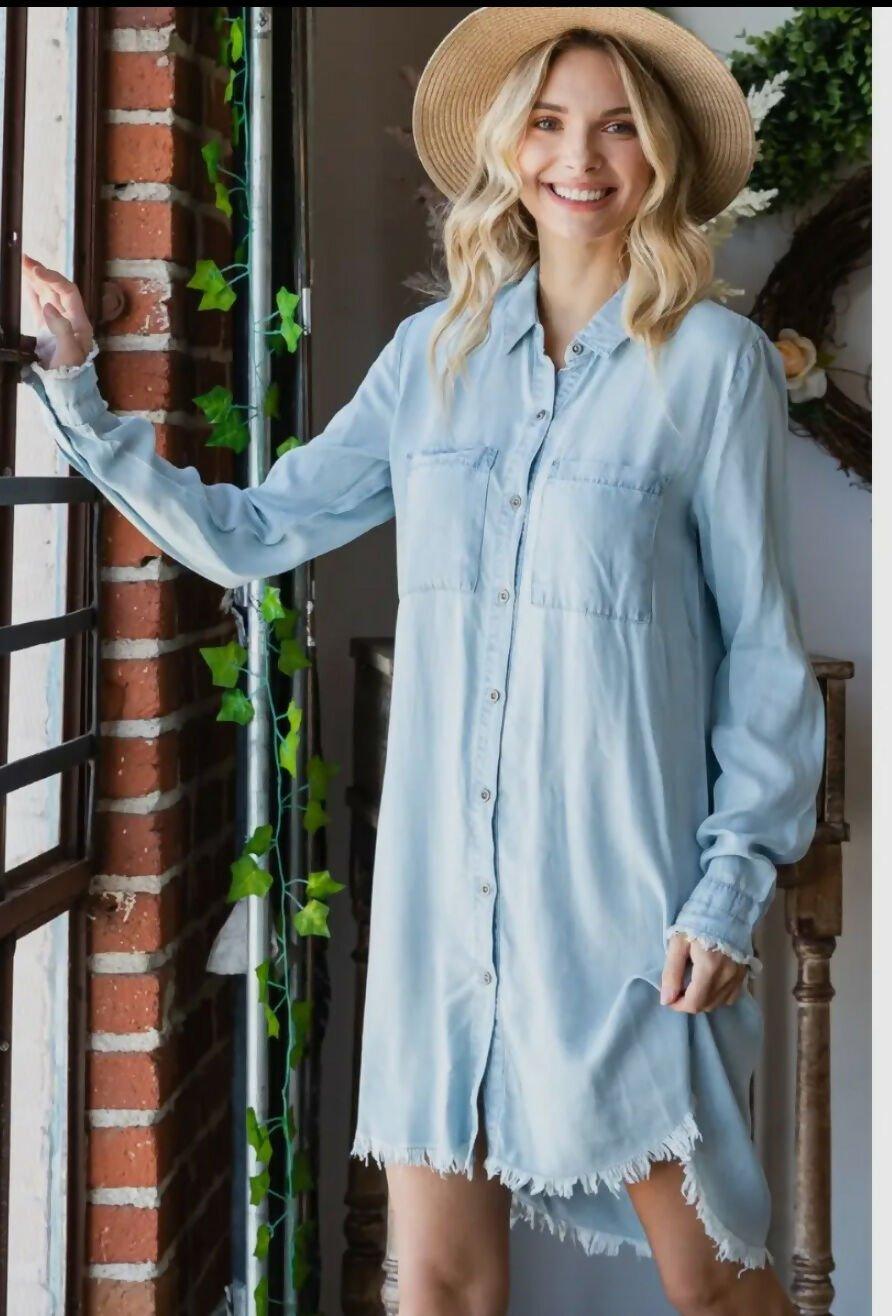 Chambray Button Dress - Deadwood South Boutique & Company LLC
