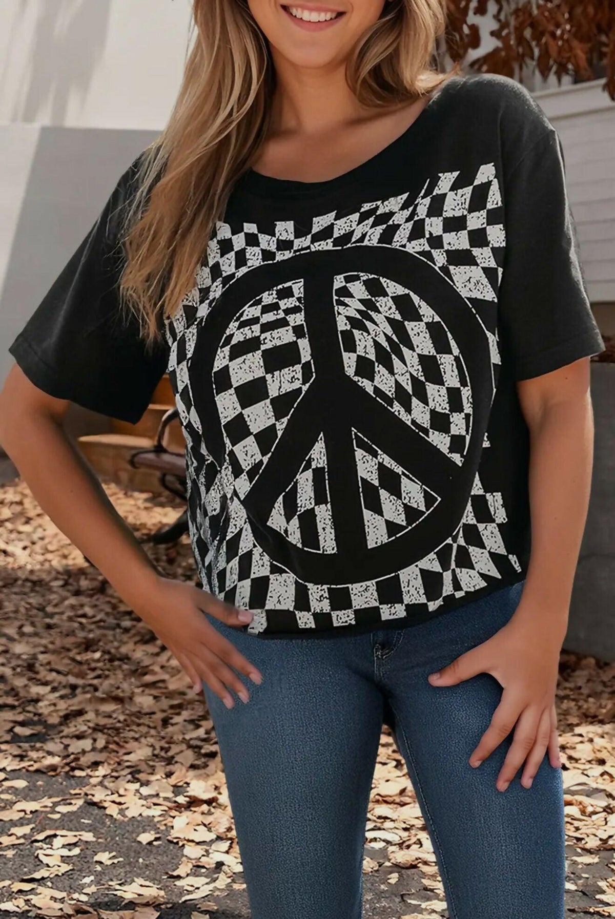 Checkerboard Peace Sign T-Shirt - Deadwood South Boutique & Company LLC