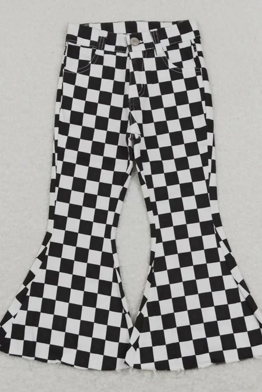 Checkered Denim Adj Waistband Girl Jeans - Deadwood South Boutique & Company LLC