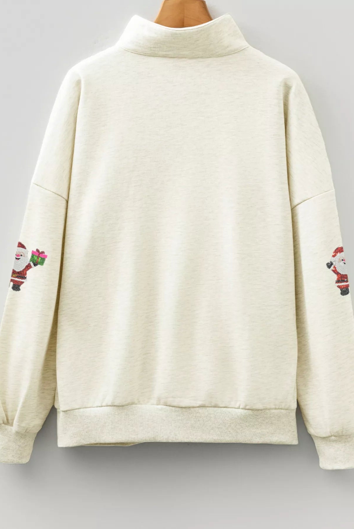 Christmas Striped Patchwork Zip Neck Sequin Santa Gift Sweatshirt - Deadwood South Boutique & Company LLC