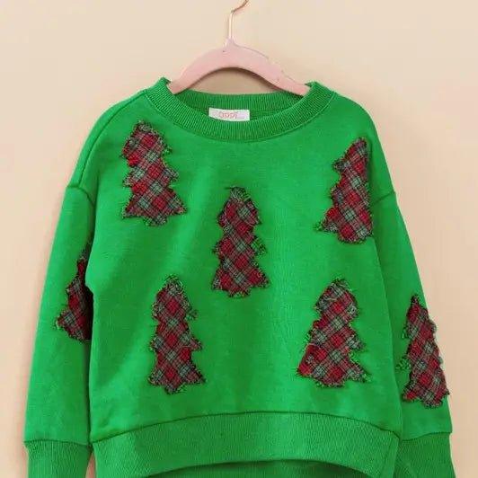 Christmas Tree Kids Patch Sweatshirt - Deadwood South Boutique & Company LLC