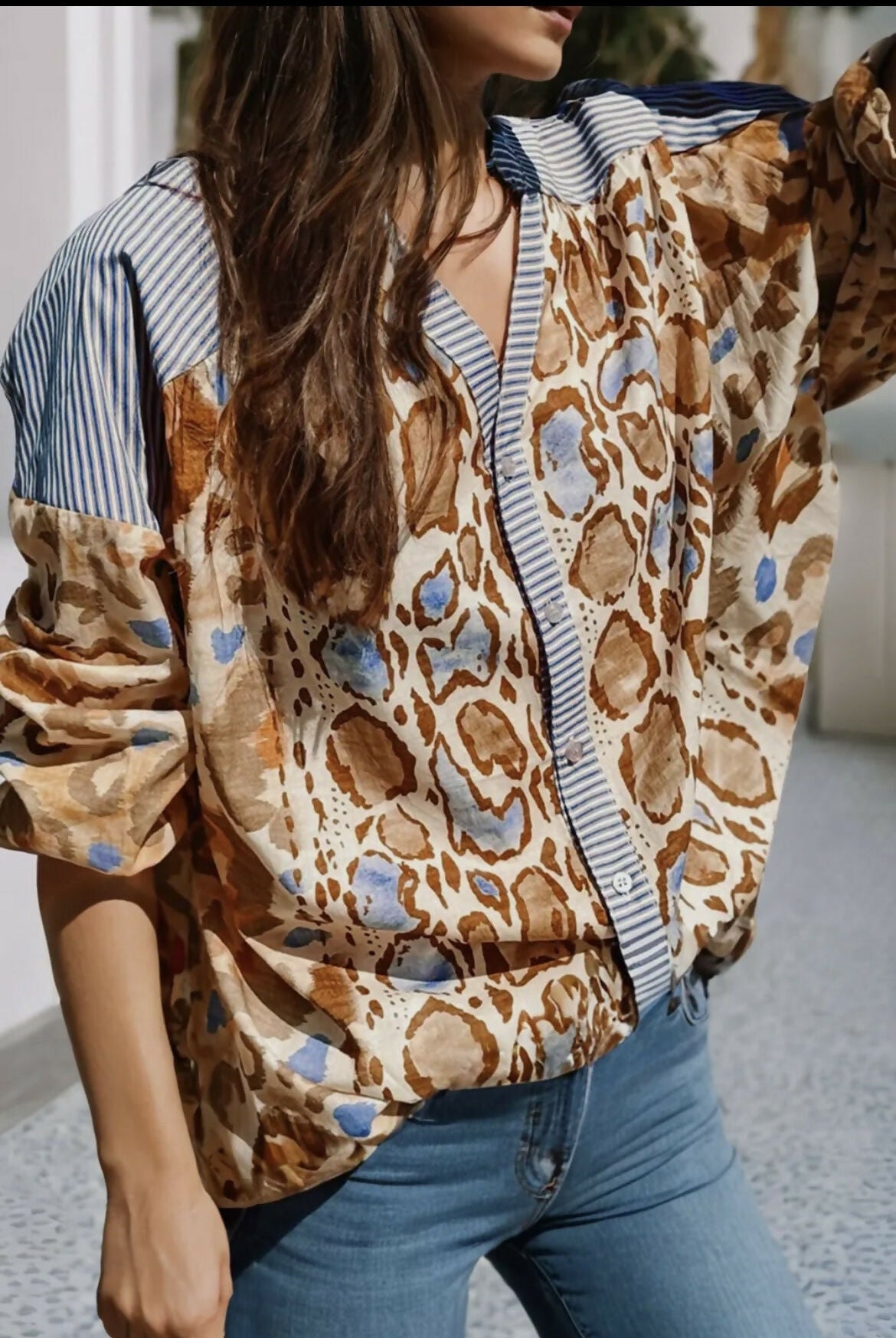Cindy Leopard Striped Top - Deadwood South Boutique & Company LLC