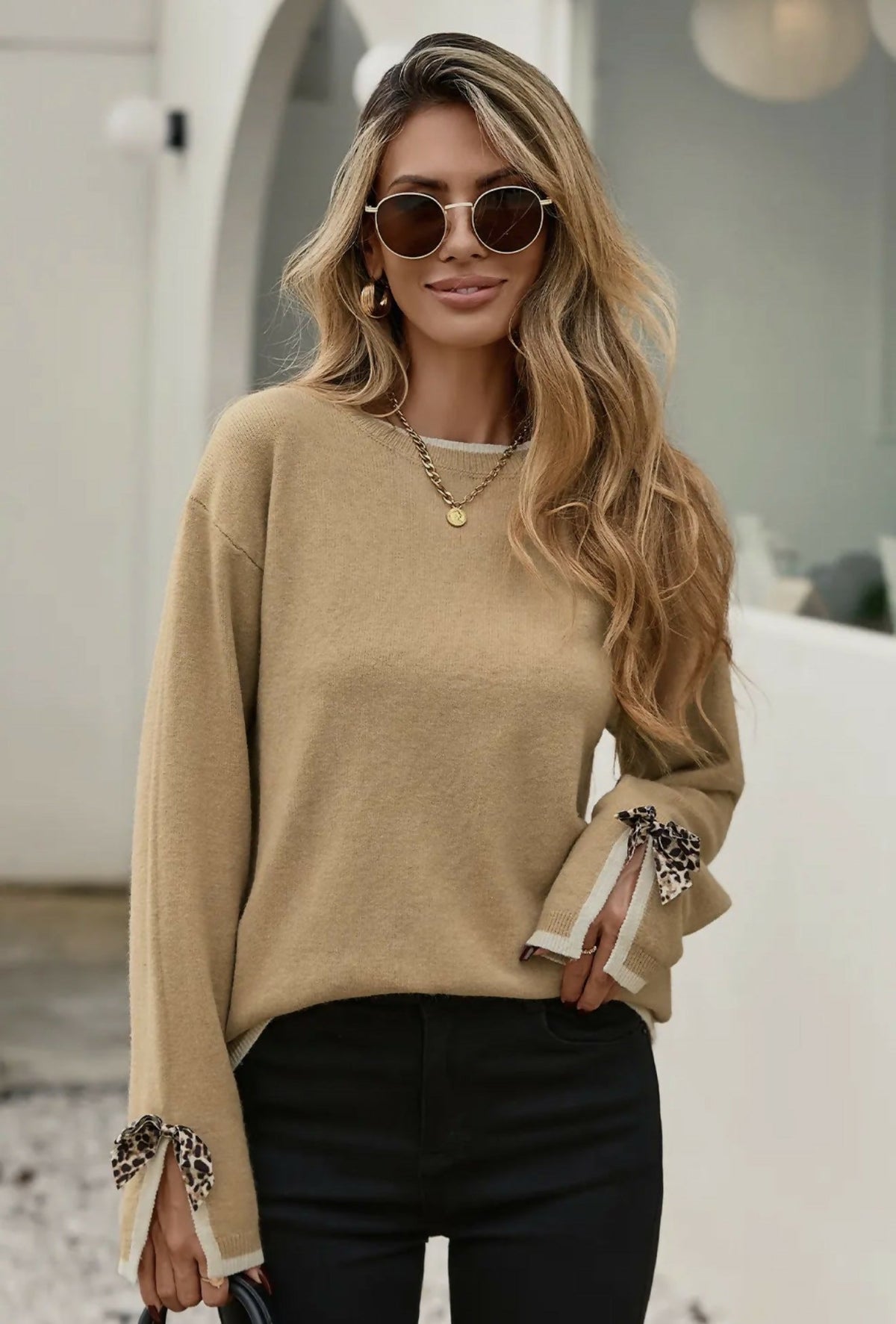 Clara Leopard Bow Decor Sweater - Deadwood South Boutique & Company LLC