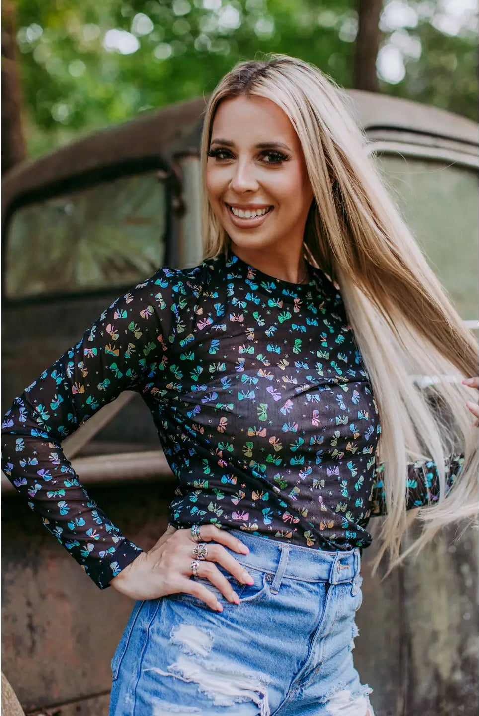 Colorful Bow Mesh Top - Deadwood South Boutique & Company LLC