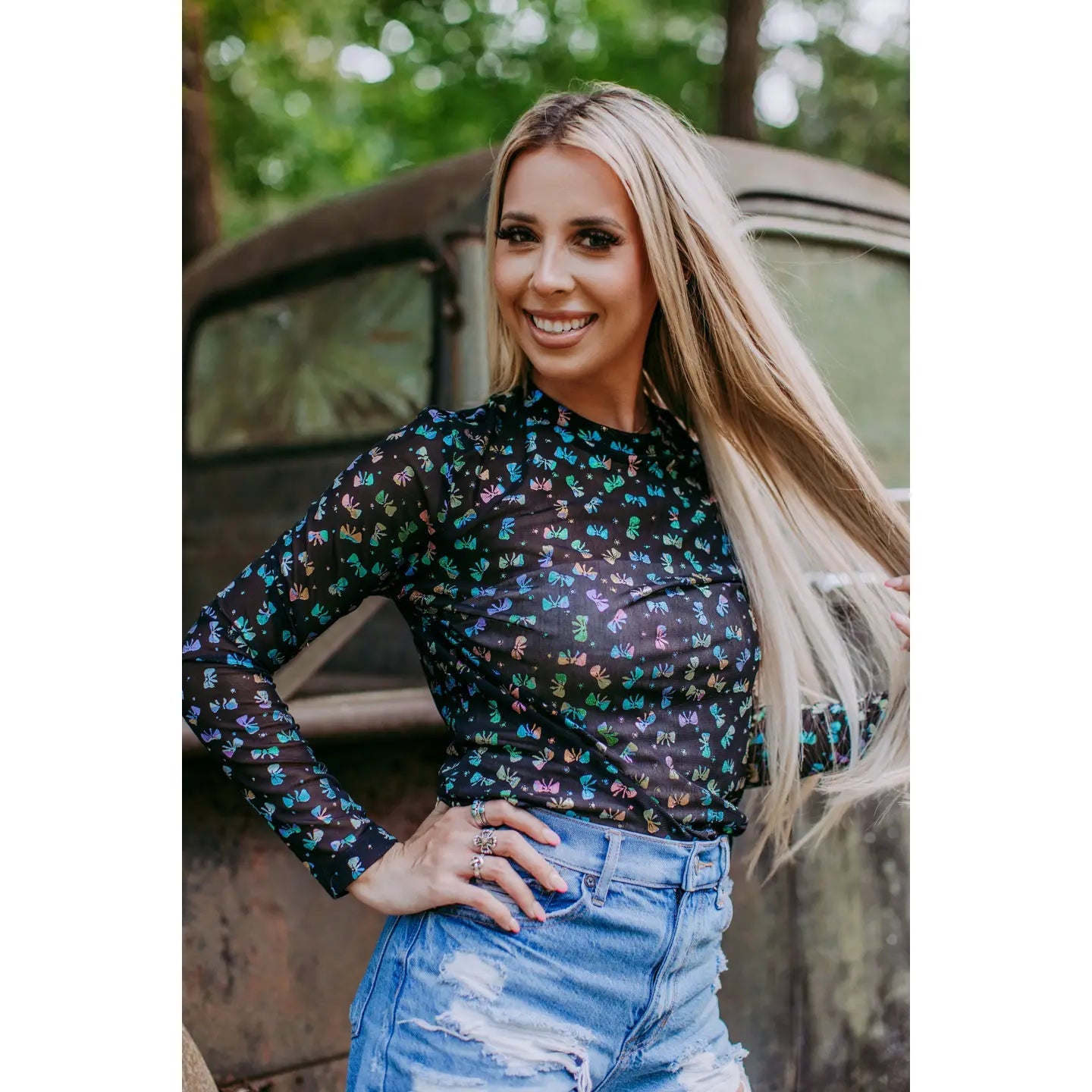 Colorful Bow Mesh Top - Deadwood South Boutique & Company LLC