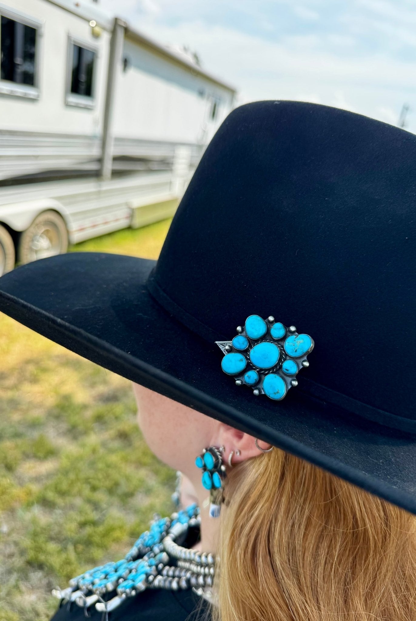 Complete Squash Blossom Set – Kingman Turquoise – Sterling Silver – Navajo Made by Wilson Dawes - Deadwood South Boutique & Company LLC