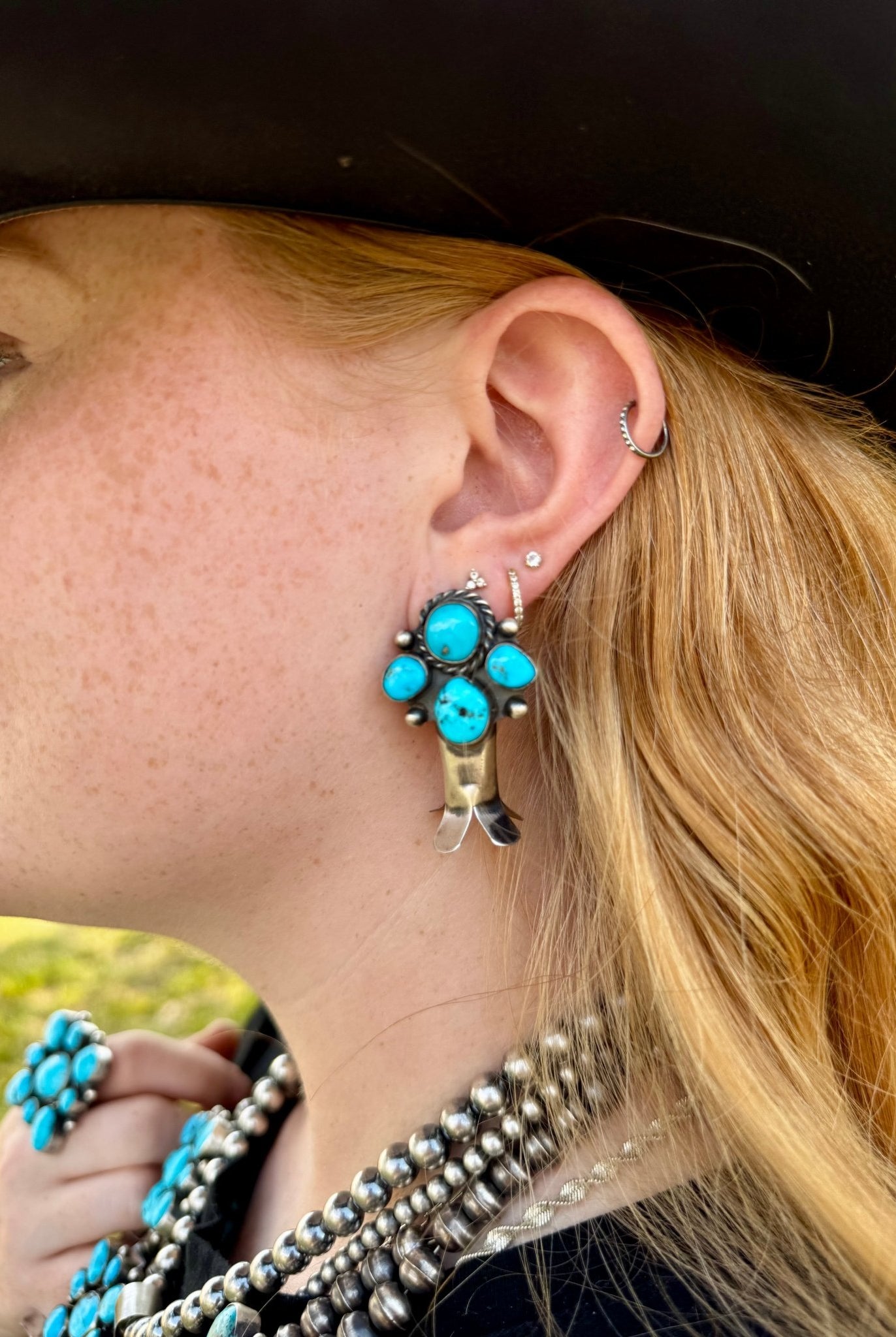 Complete Squash Blossom Set – Kingman Turquoise – Sterling Silver – Navajo Made by Wilson Dawes - Deadwood South Boutique & Company LLC