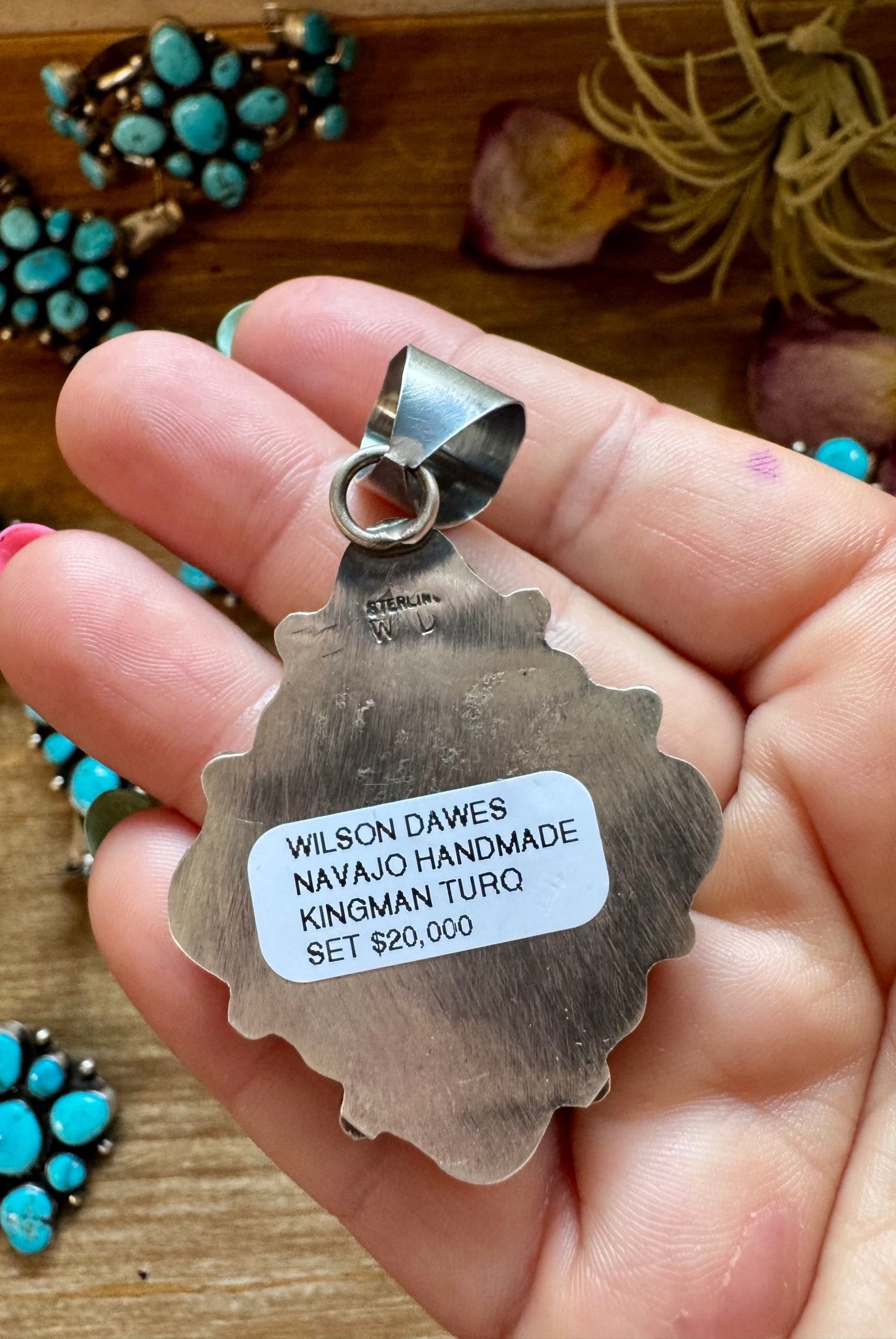 Complete Squash Blossom Set – Kingman Turquoise – Sterling Silver – Navajo Made by Wilson Dawes - Deadwood South Boutique & Company LLC