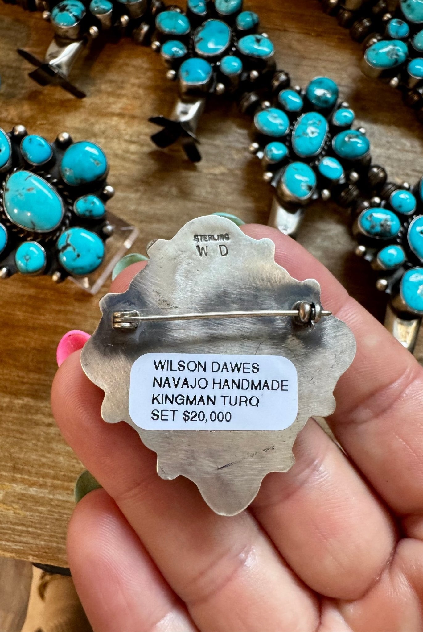 Complete Squash Blossom Set – Kingman Turquoise – Sterling Silver – Navajo Made by Wilson Dawes - Deadwood South Boutique & Company LLC