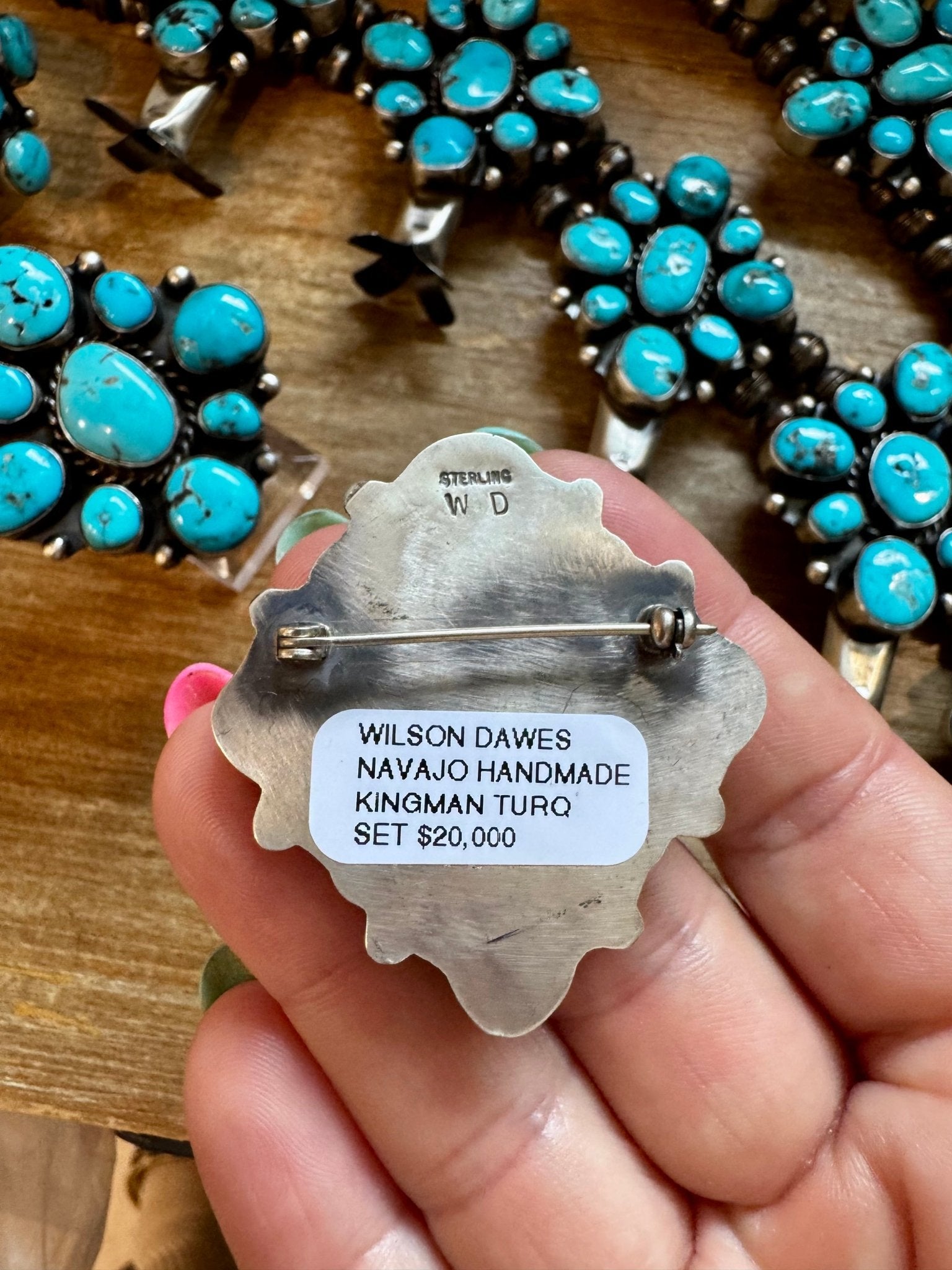 Complete Squash Blossom Set – Kingman Turquoise – Sterling Silver – Navajo Made by Wilson Dawes - Deadwood South Boutique & Company LLC