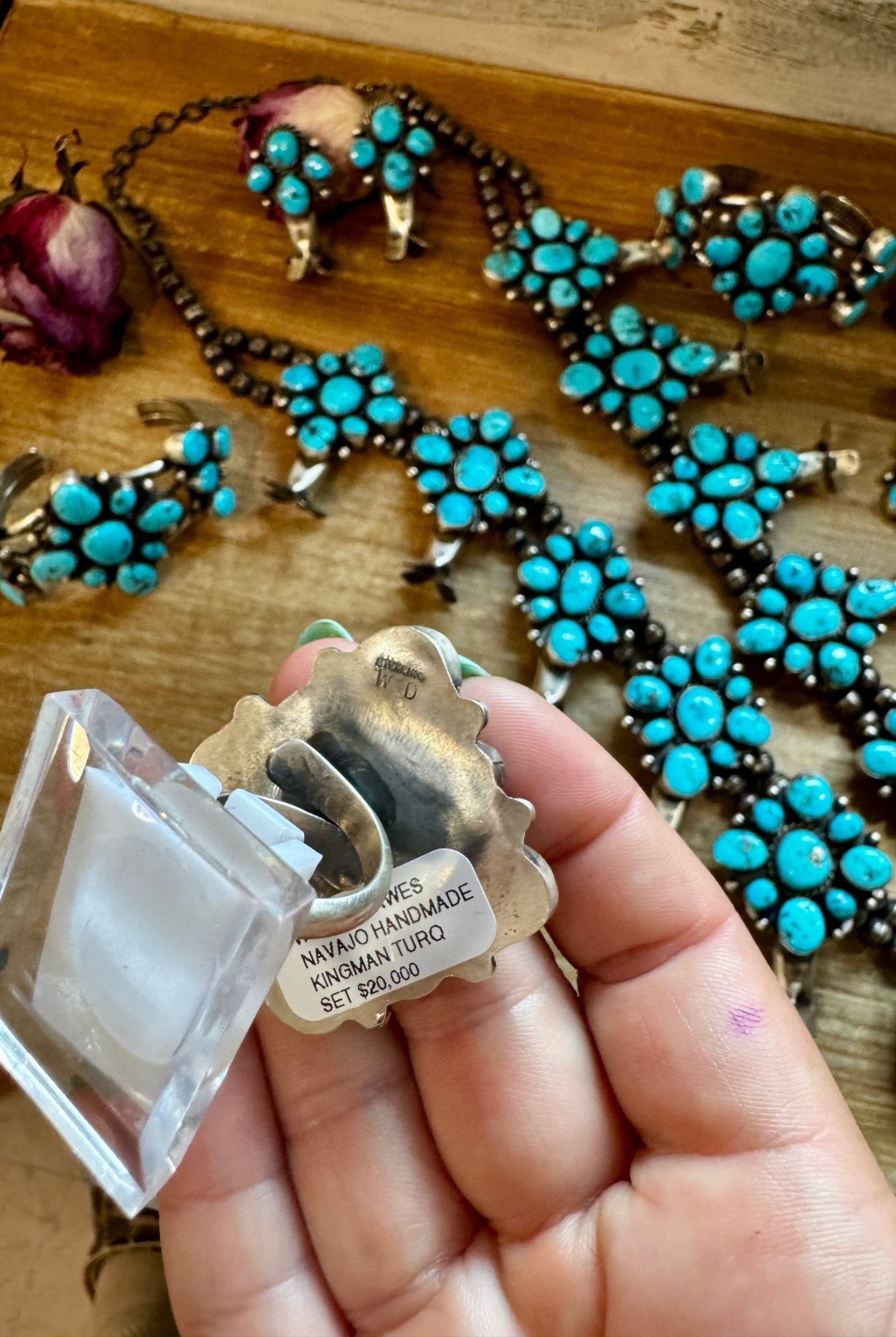Complete Squash Blossom Set – Kingman Turquoise – Sterling Silver – Navajo Made by Wilson Dawes - Deadwood South Boutique & Company LLC