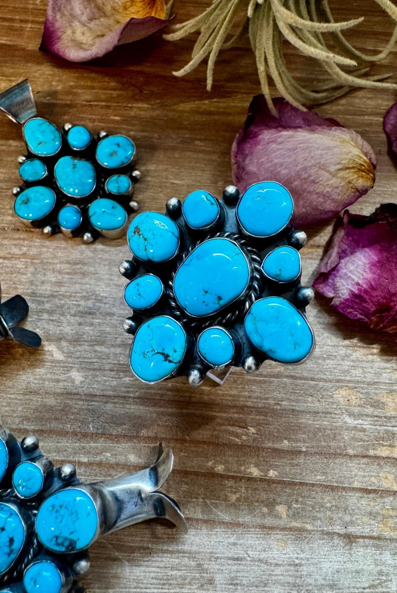 Complete Squash Blossom Set – Kingman Turquoise – Sterling Silver – Navajo Made by Wilson Dawes - Deadwood South Boutique & Company LLC