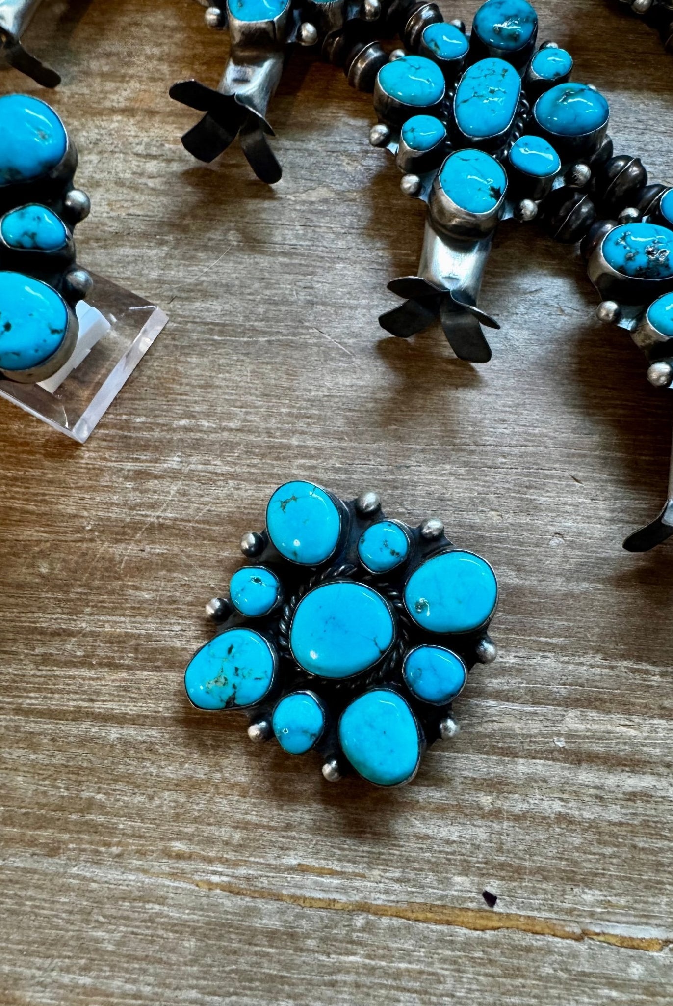 Complete Squash Blossom Set – Kingman Turquoise – Sterling Silver – Navajo Made by Wilson Dawes - Deadwood South Boutique & Company LLC