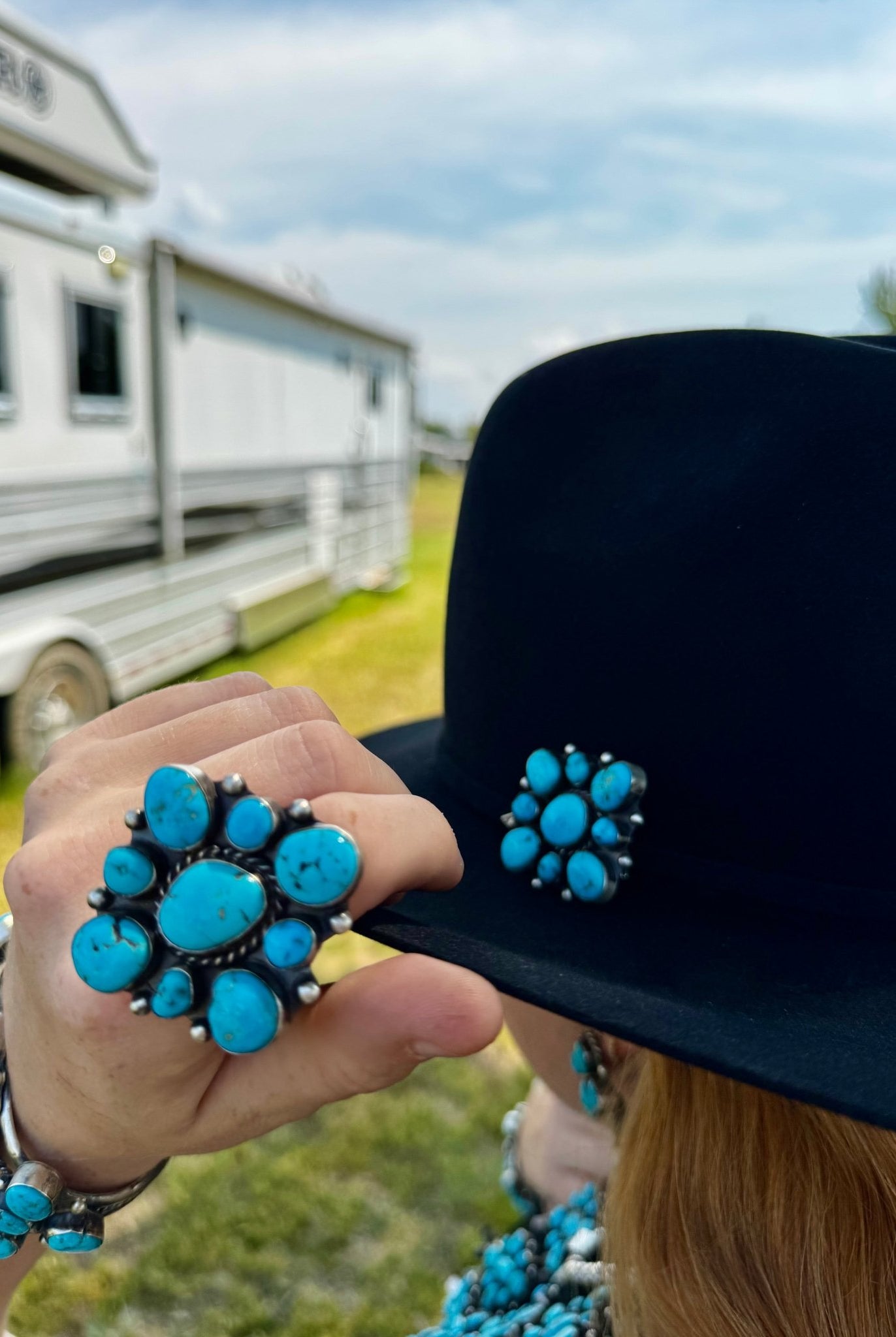 Complete Squash Blossom Set – Kingman Turquoise – Sterling Silver – Navajo Made by Wilson Dawes - Deadwood South Boutique & Company LLC