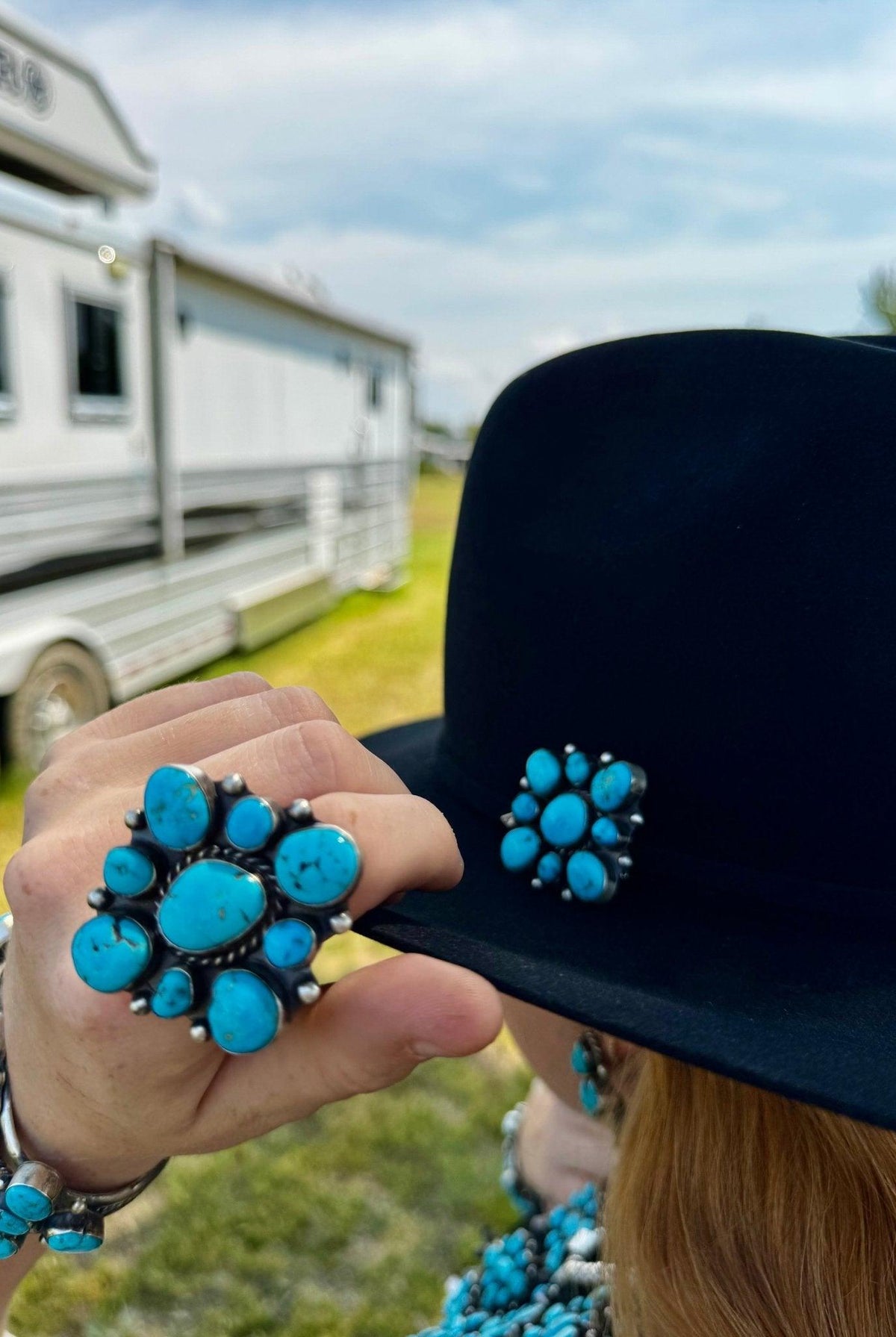 Complete Squash Blossom Set – Kingman Turquoise – Sterling Silver – Navajo Made by Wilson Dawes - Deadwood South Boutique & Company LLC