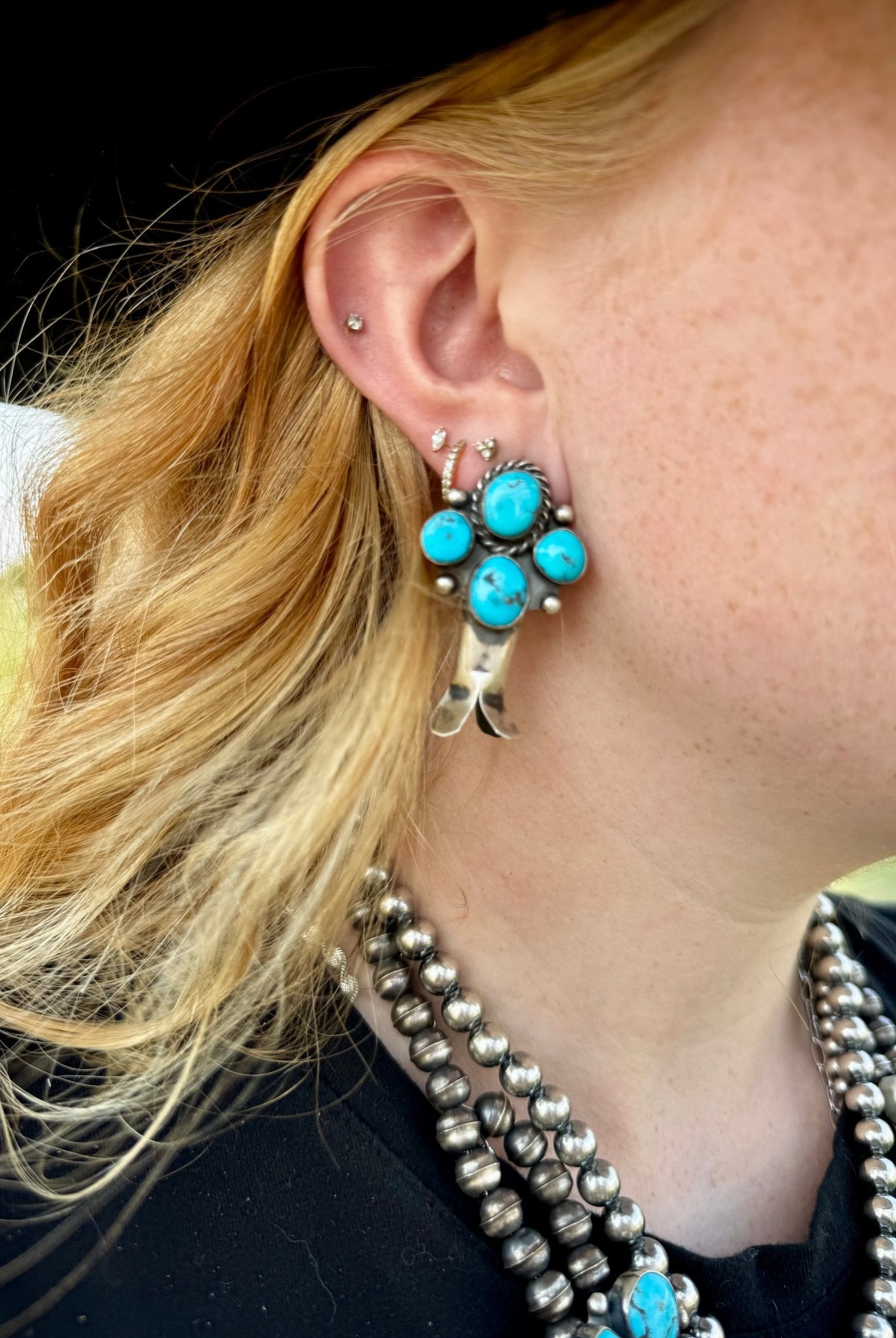 Complete Squash Blossom Set – Kingman Turquoise – Sterling Silver – Navajo Made by Wilson Dawes - Deadwood South Boutique & Company LLC