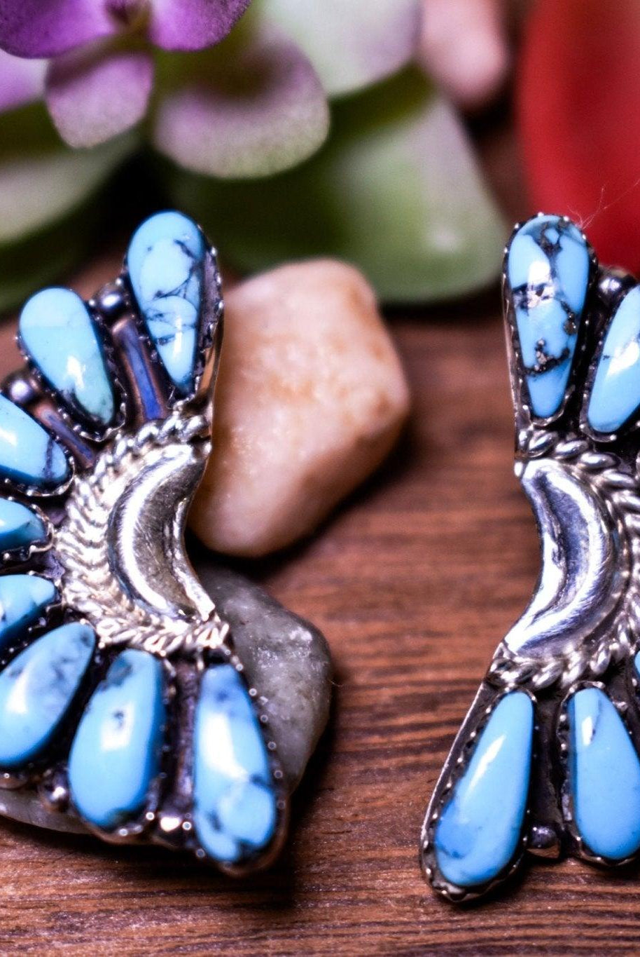 Crescent Stone Turquoise 1.25" Earrings - Deadwood South Boutique & Company LLC