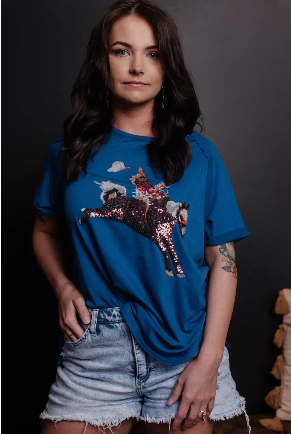 Patriotic Bronc Sequin Tee-Tops & Tees-Deadwood South Boutique & Company LLC-Deadwood South Boutique, Women's Fashion Boutique in Henderson, TX