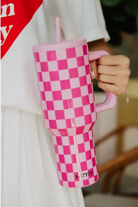 Pink Check 38oz Tumbler-Drinkware-Deadwood South Boutique & Company LLC-Deadwood South Boutique, Women's Fashion Boutique in Henderson, TX