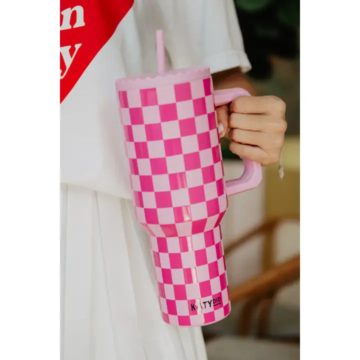 Pink Check 38oz Tumbler-Drinkware-Deadwood South Boutique & Company LLC-Deadwood South Boutique, Women's Fashion Boutique in Henderson, TX